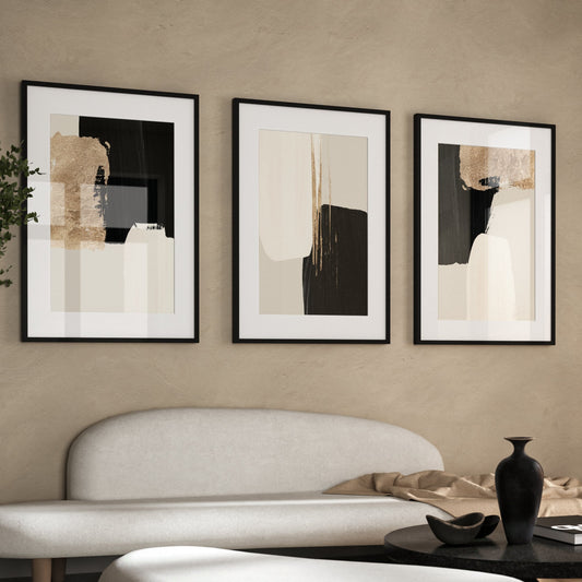 Midas Gold And Black Abstract Wall Art Prints - Set Of 3