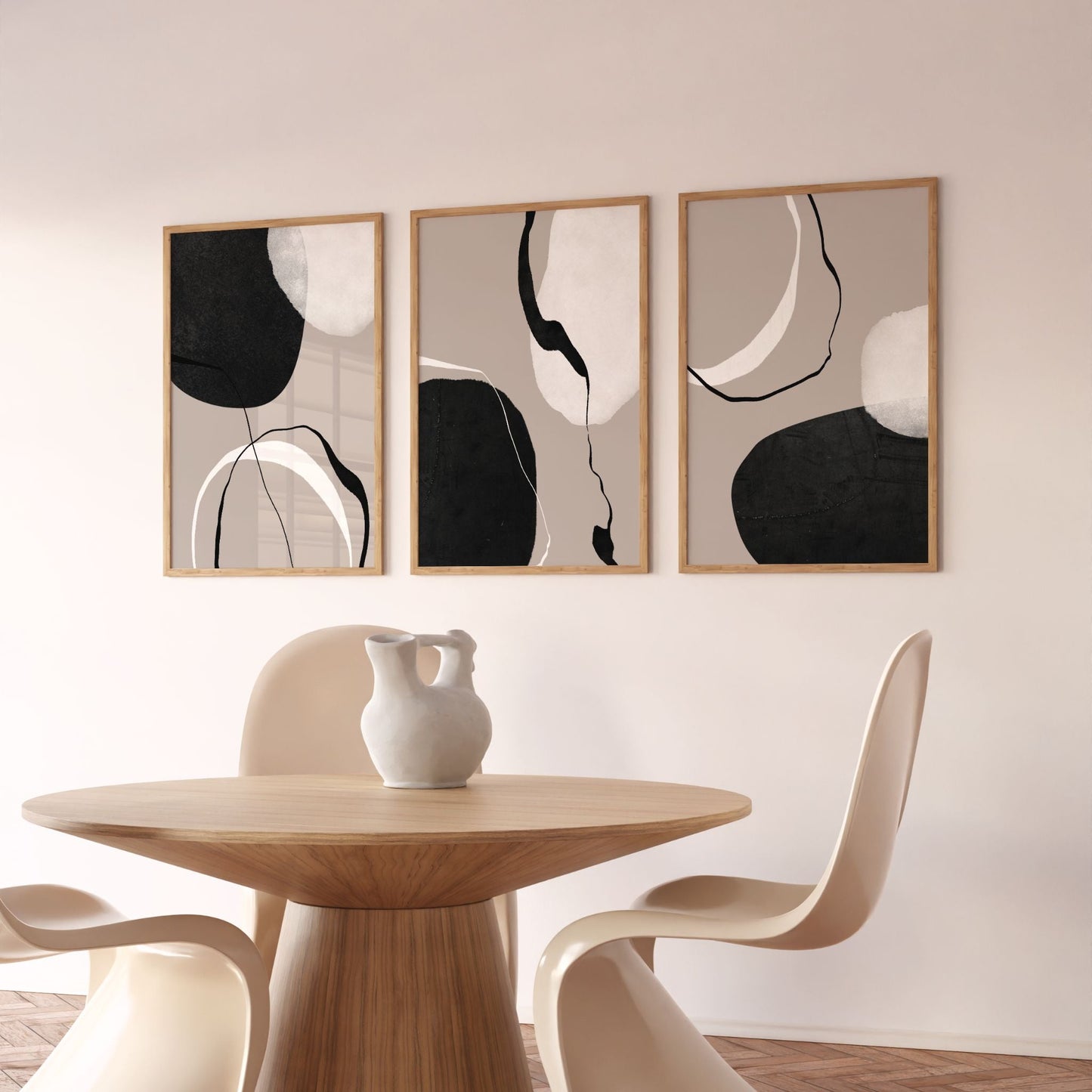 Neutral Beige Tones Abstract Wall Art Prints - Set Of 3