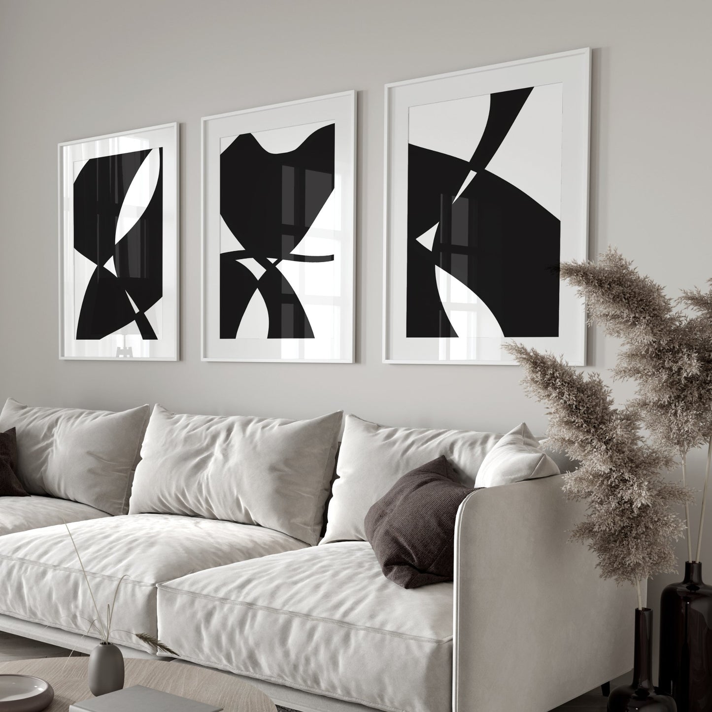 Monochrome Abstract Wall Art Prints - Set Of 3