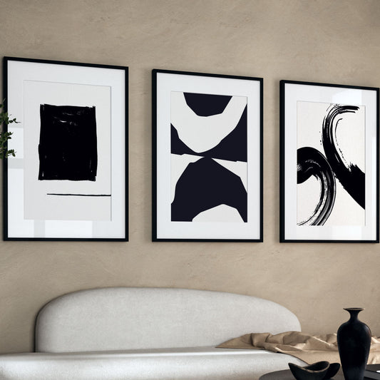 Modern Monochrome Abstract Wall Art Prints - Set Of 3
