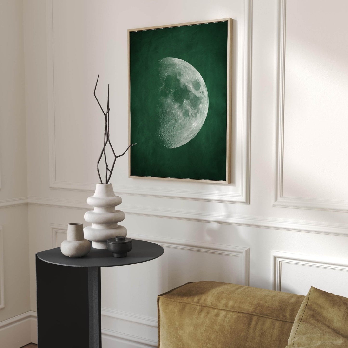 Moon Phase Framed Canvas - Emerald Green - AureousHome