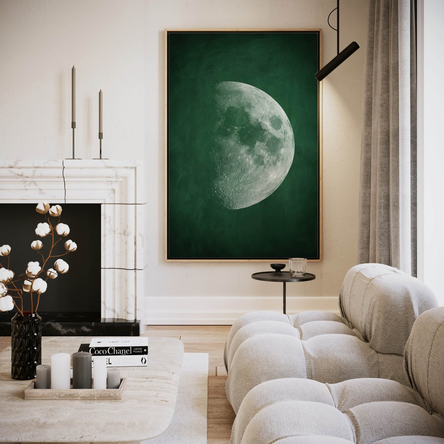 Moon Phase Framed Canvas - Emerald Green - AureousHome