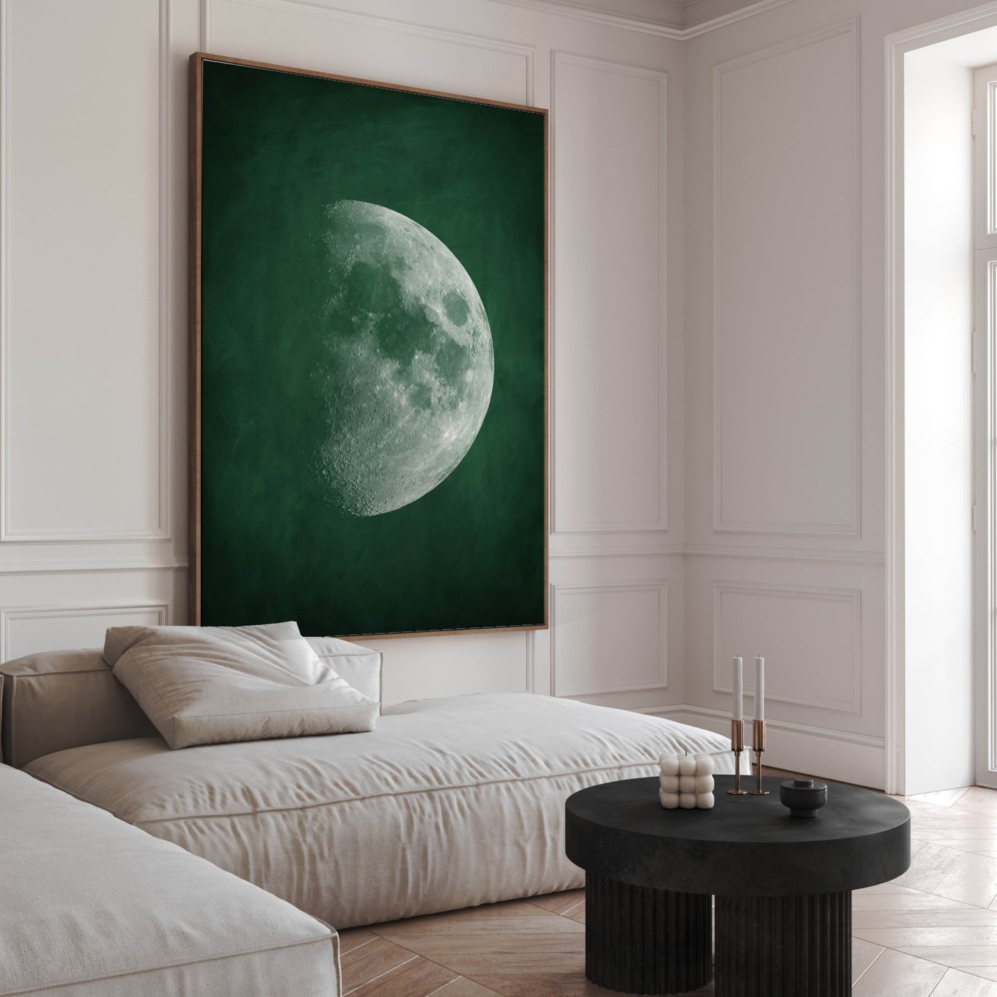 Moon Phase Framed Canvas - Emerald Green - AureousHome