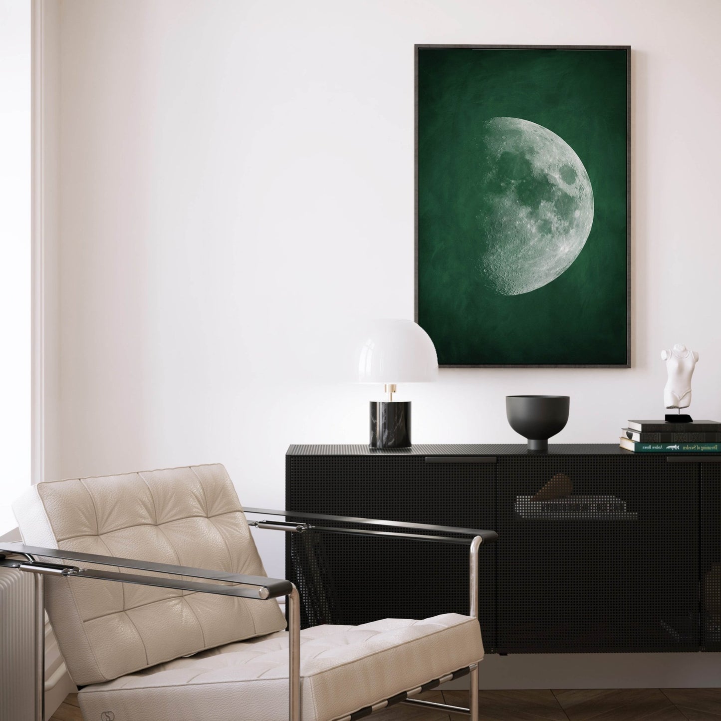 Moon Phase Framed Canvas - Emerald Green - AureousHome