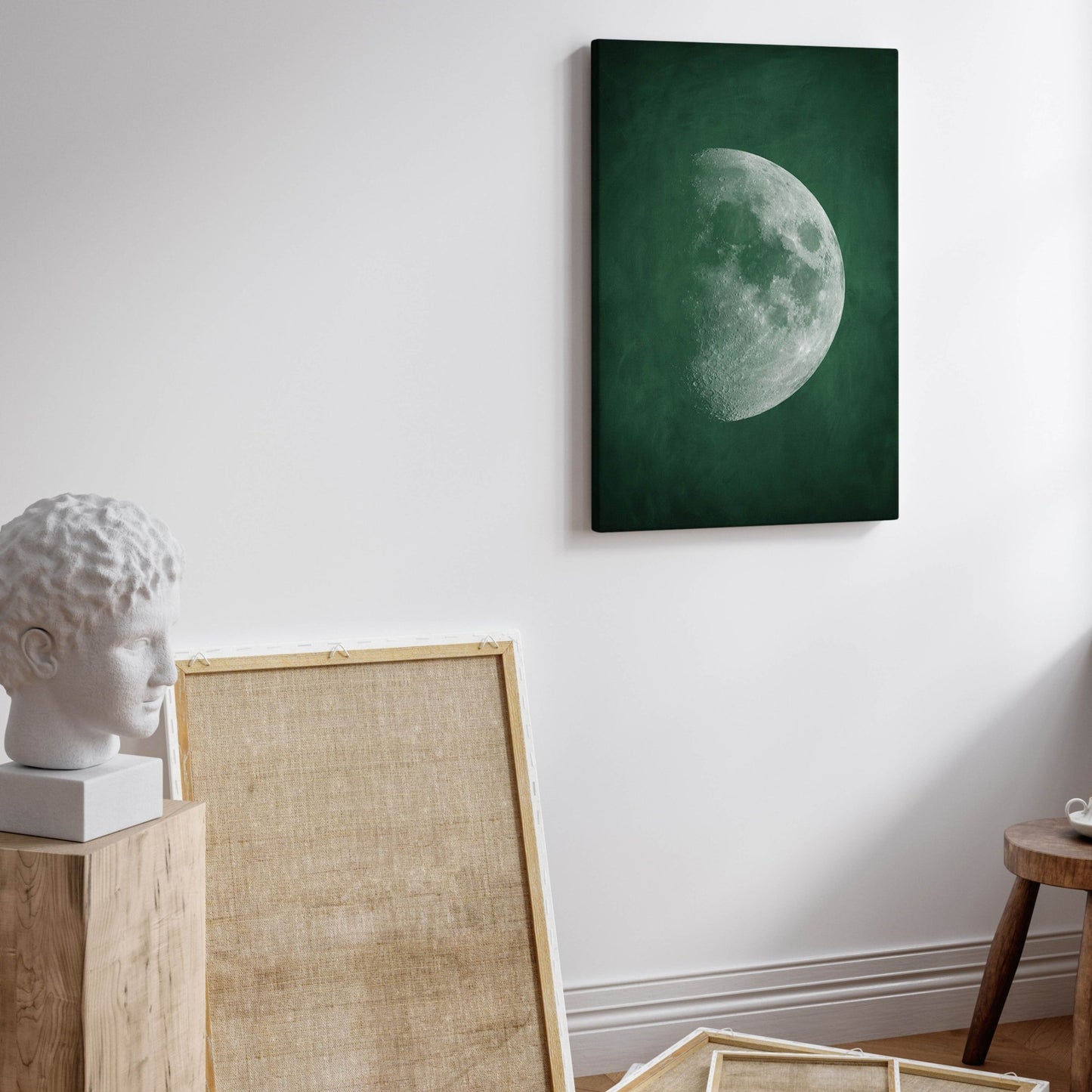 Moon Phase Framed Canvas - Emerald Green - AureousHome