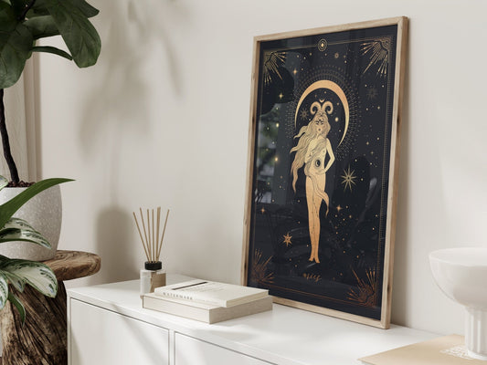 Black And Gold Aries Zodiac Wall Art Print