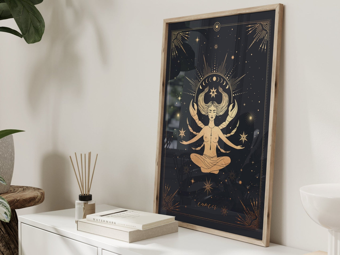 Black And Gold Cancer Zodiac Wall Art Print