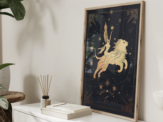 Black And Gold Leo Zodiac Wall Art Print