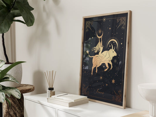 Black And Gold Taurus Zodiac Wall Art Print