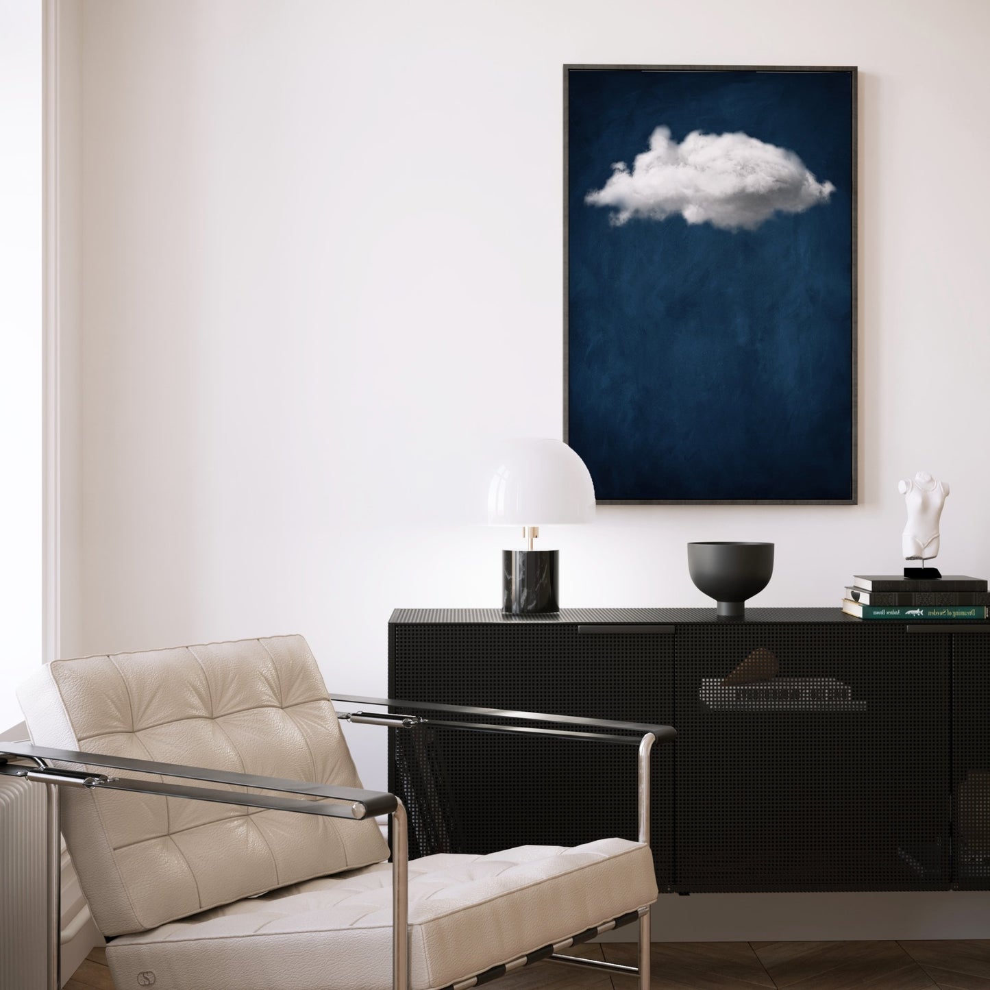 Nuage Cloud Framed Canvas - Midnight Blue - AureousHome