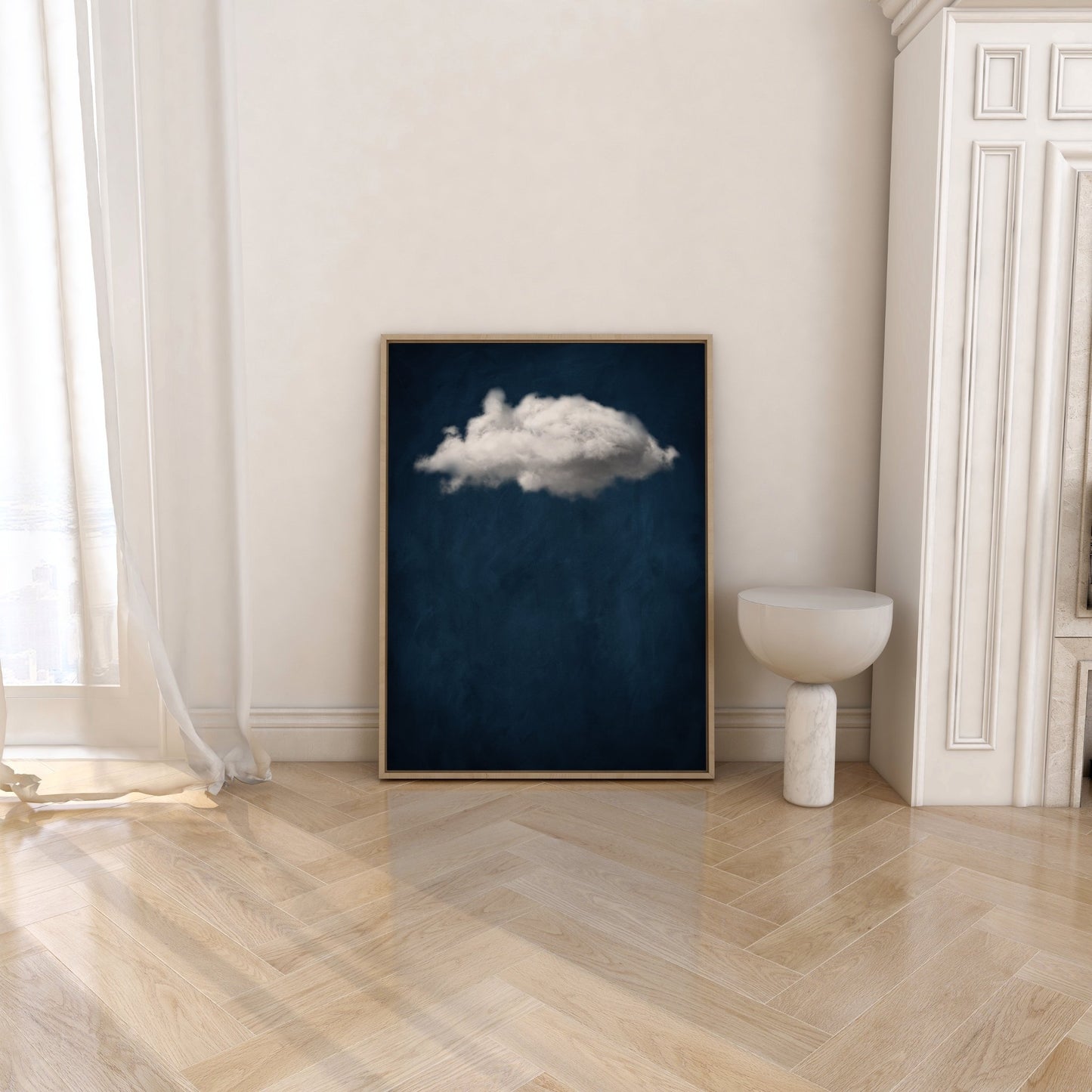 Nuage Cloud Framed Canvas - Midnight Blue - AureousHome