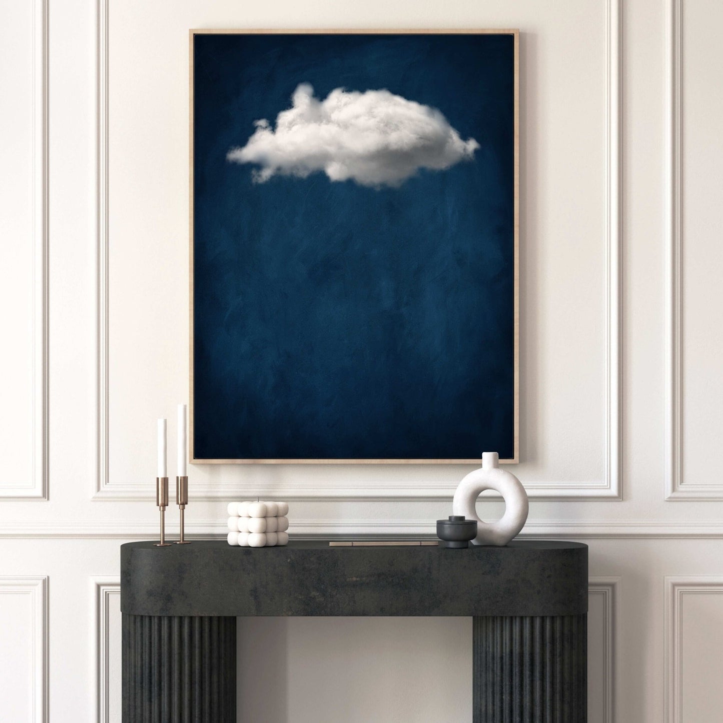 Dark Blue cloud framed canvas artwork by Aureous