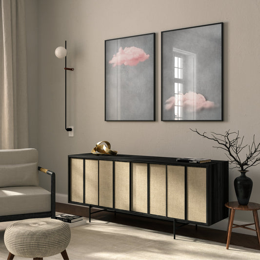 Grey And Pink Cloud Duo Wall Art Prints - Set Of 2