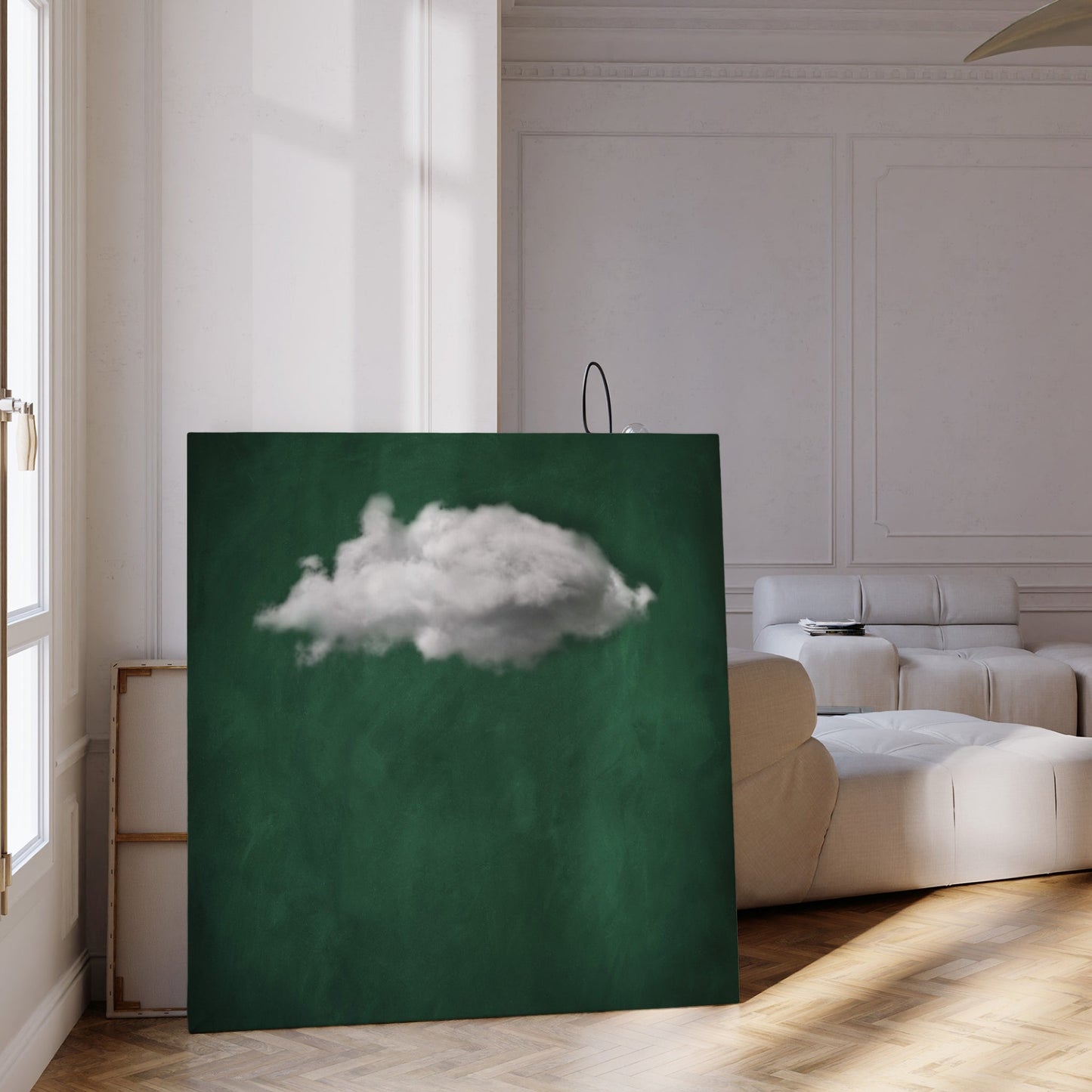 Nuage Square Framed Canvas Art - Emerald - AureousHome