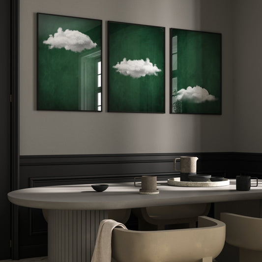 Emerald Green Cloud Trio Wall Art Prints - Set Of 3