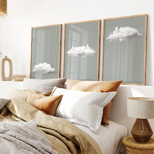 Sage Cloud Trio Wall Art Prints - Set Of 3