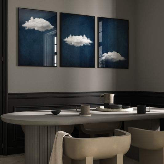 Sapphire Blue Cloud Trio Wall Art Prints - Set Of 3