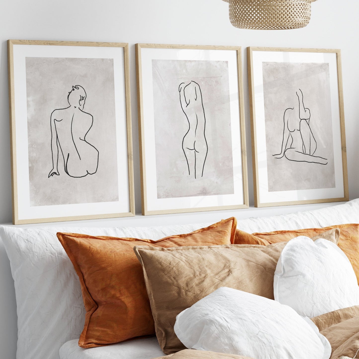 Beige Woman Outline Trio Wall Art Prints - Set Of 3