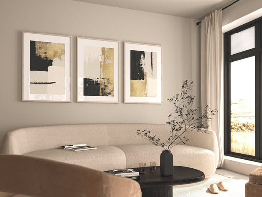 Gold Textured Brush Strokes Wall Art Prints - Set Of 3