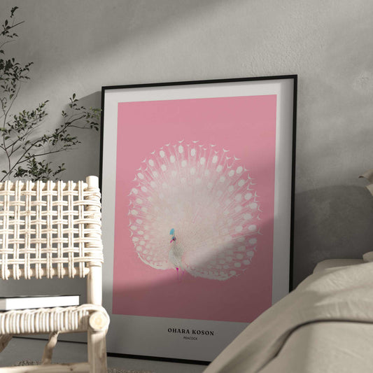Peacock by Ohara Koson - Pink - AureousHome