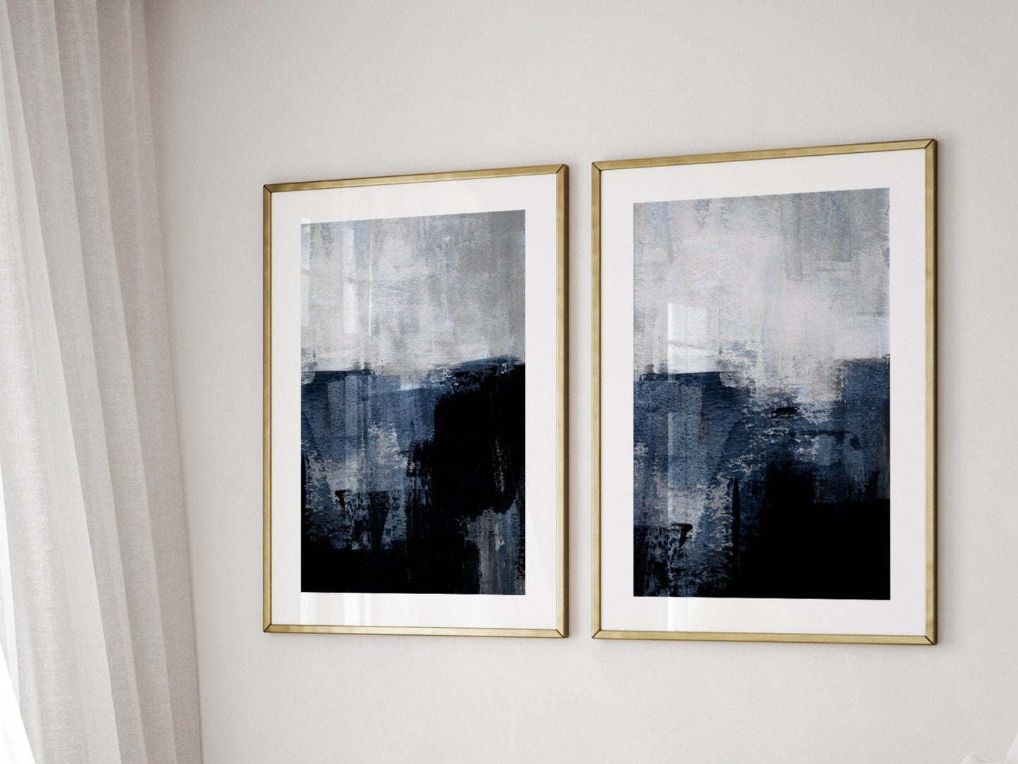 Navy And White Abstract Wall Art Prints - Set of 3