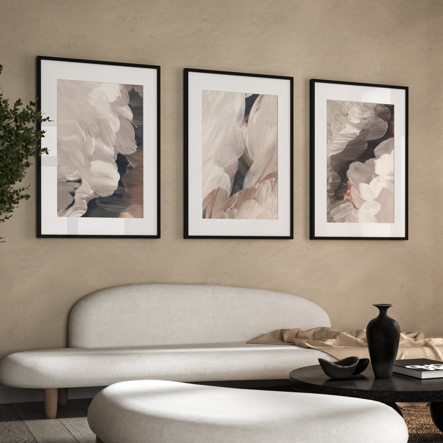 Plum Naturistic Abstract Wall Art Prints - Set Of 3