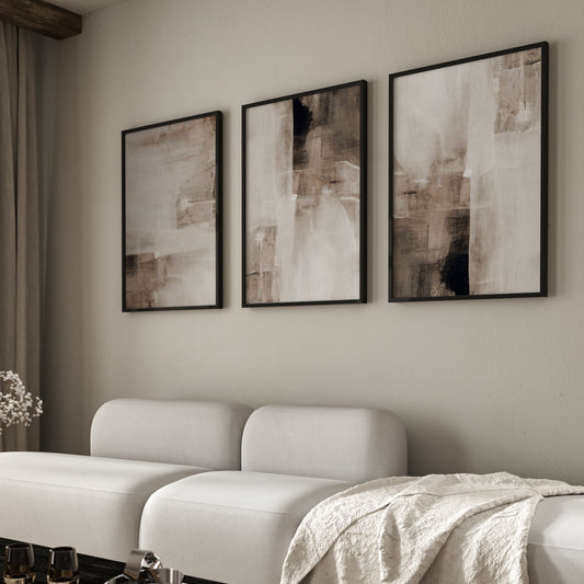 Taupe Paint Strokes Wall Art Prints - Set Of 3