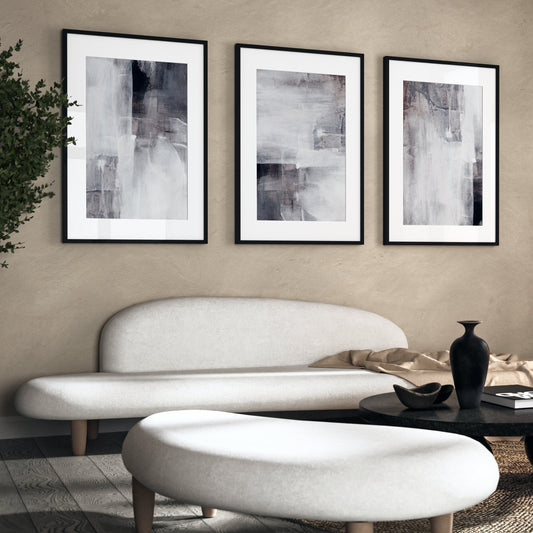 Grey Brush Strokes Abstract Wall Art Prints - Set Of 3