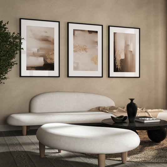 Brown Brush Strokes Abstract Wall Art Prints - Set Of 3