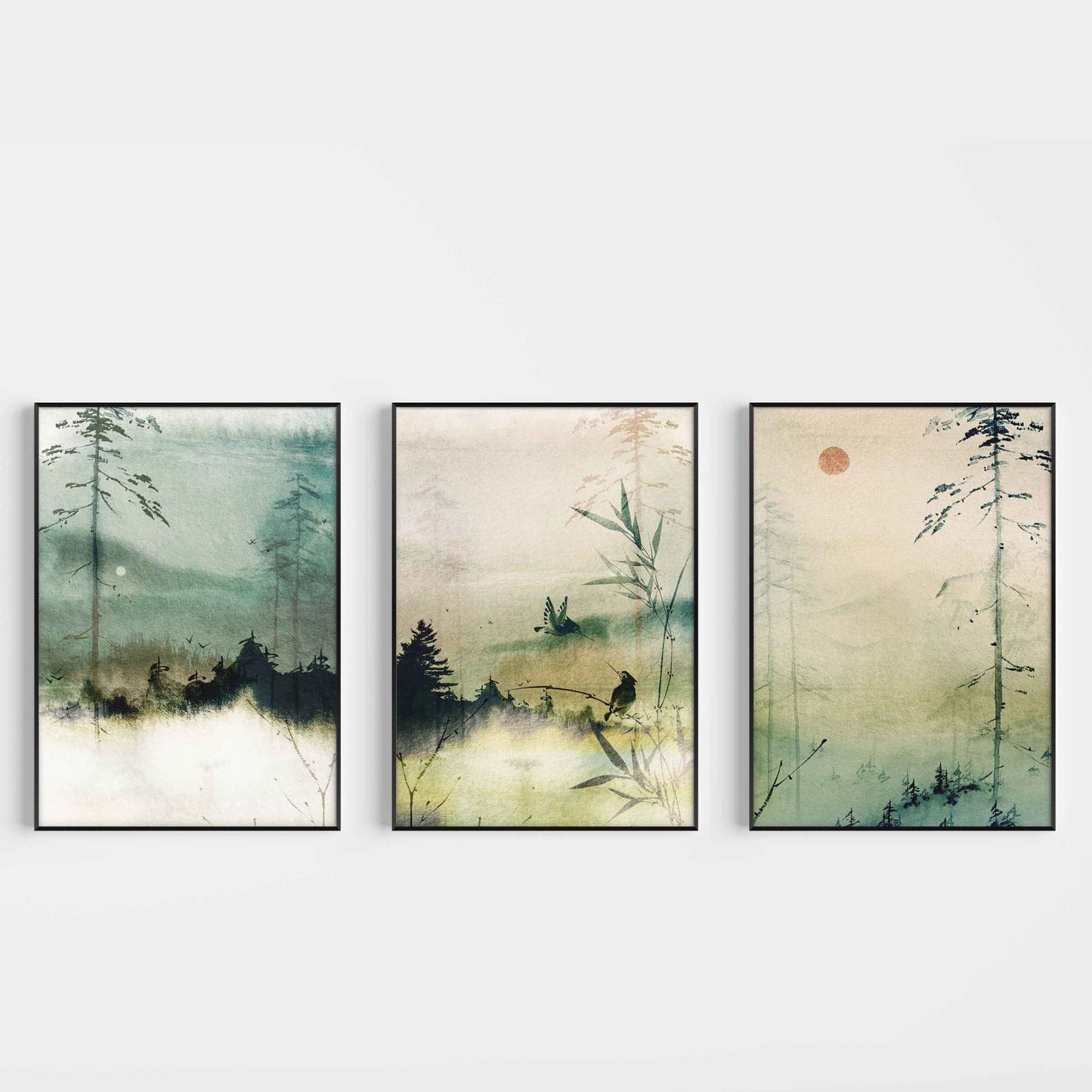 Forrest Komorebi Japanese Wall Art Prints - Set Of 3