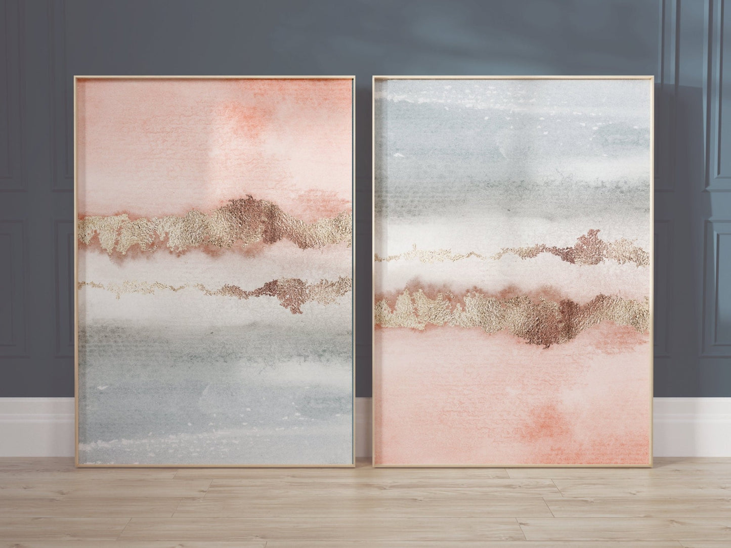 Grey And Blush Watercolour Wall Art Prints - Set Of 2