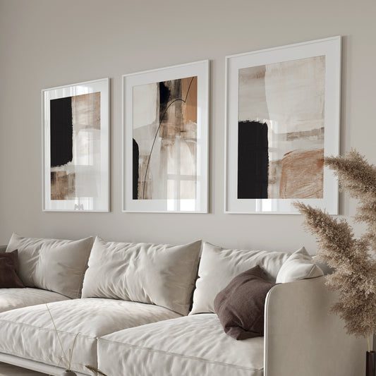 Muted Tans Abstract Wall Art Prints - Set Of 3