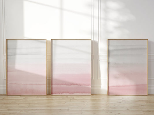 Pink And Grey Sky Abstract Wall Art - Set Of 3