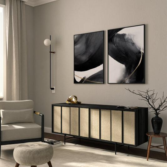 Black Brush Strokes Abstract Wall Art Prints - Set Of 2