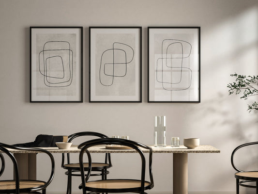 Abstract Line Drawing Trio Wall Art Prints - Set Of 3