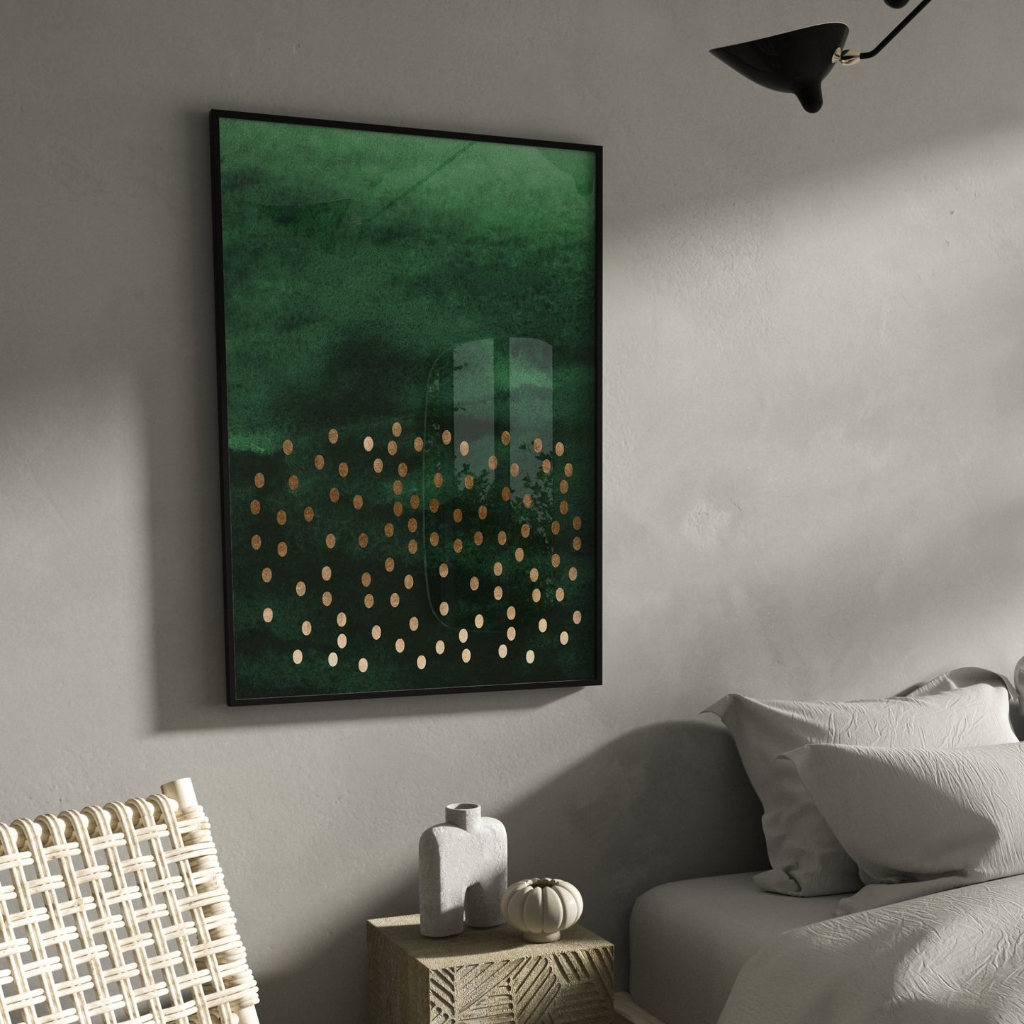 Moody Dark Green And Gold Wall Art Print