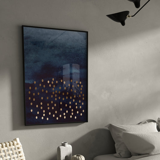 Dark Blue And Gold Moody Wall Art Print