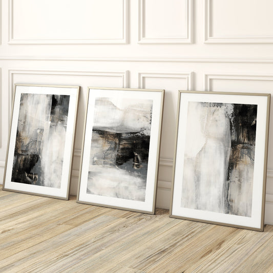Black White And Grey Abstract Wall Art Prints - Set Of 3