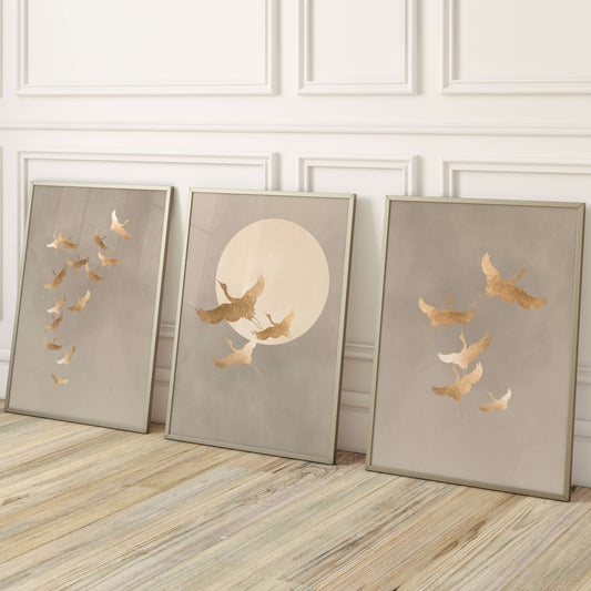 Tsuru trio - Beige and Gold - AureousHome