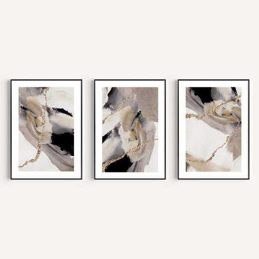 Wabi Sabi Grey Abstract Wall Art Prints - Set Of 3