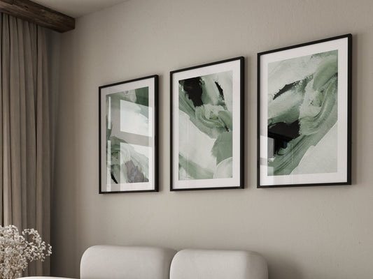 Wabi Sabi Sage Abstract Wall Art Prints - Set Of 3