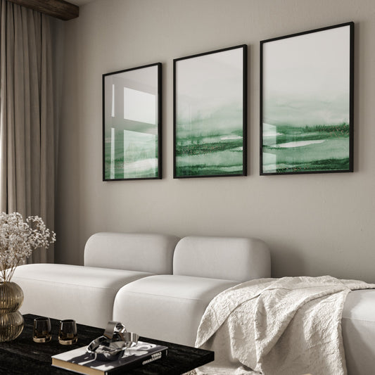 Emerald Green Sea Abstract Wall Art Prints - Set Of 3
